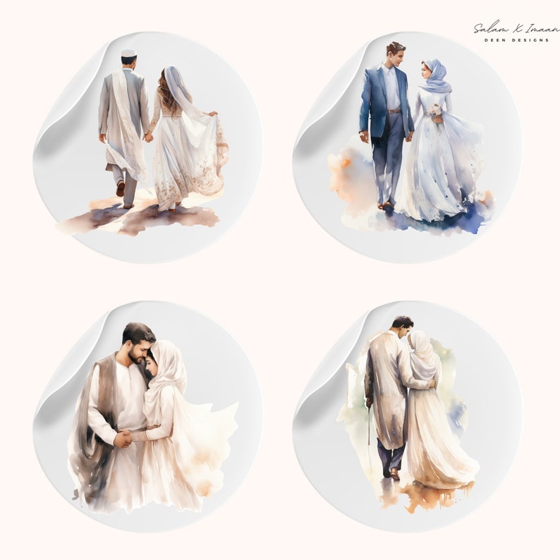 Islamic Nikah Clipart, Muslim Couple Wedding, Islamic Illustration, Watercolor Clipart, Hijab PNG, 300 dpi, Junk Journal, Commercial License