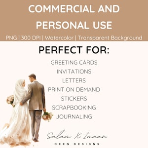 Islamic Nikah Clipart, Muslim Couple Wedding, Islamic Illustration, Watercolor Clipart, Hijab PNG, 300 dpi, Junk Journal, Commercial License