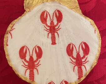 Handmade 24K Gold Trimmed Decoupage Lobster Trinket Dish