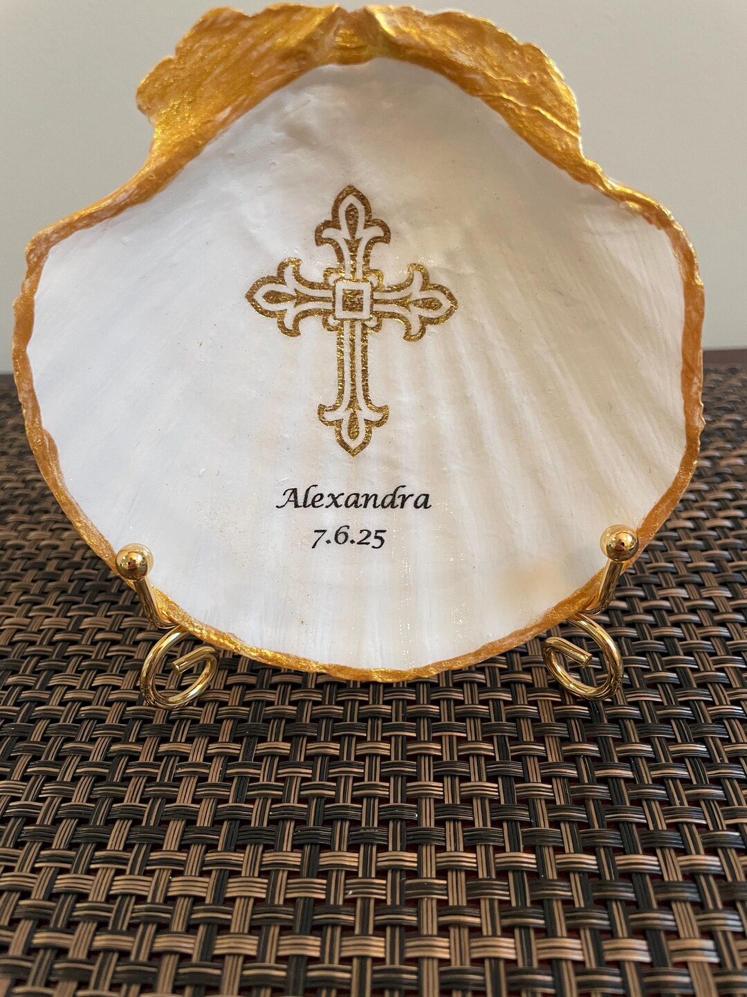 Personalized Holy Cross Shell Dish W/hand-painted 24 Karat Gold Trim - Etsy