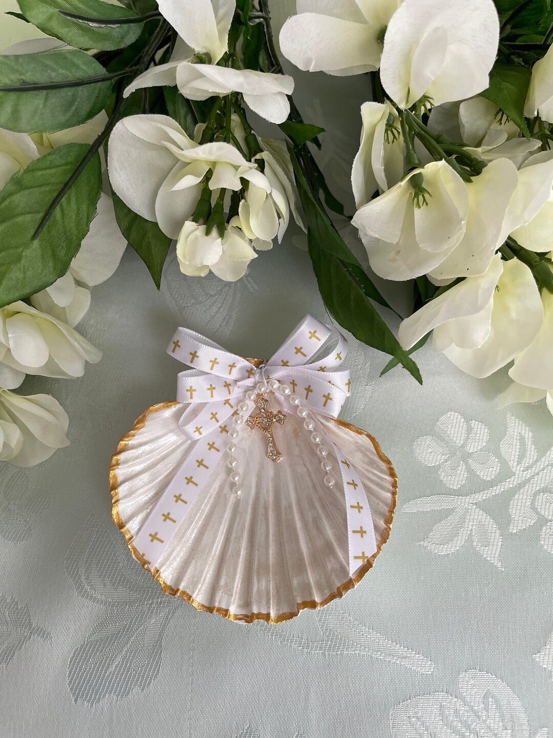 Religious Holy Cross Shell Dish With Handpainted 24K Gold Border - Etsy