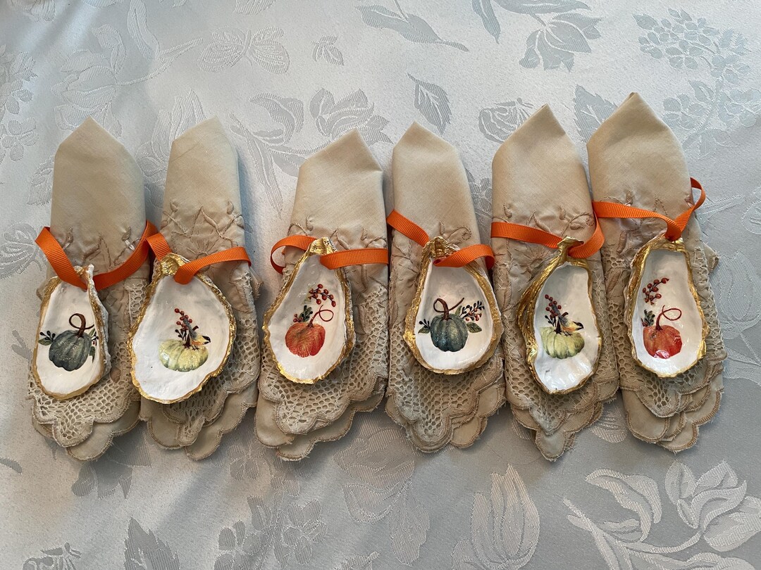 Festive Vintage Pumpkin Shell Napkin Rings W/handpainted 24K Gold ...