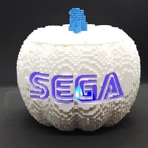 Halloween Pixelated Pumpkin with SEGA Logo - Art / Shelf Decor / Game Room