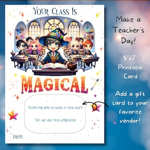 Funny Teacher Appreciation Card, Printable Teacher Thank You Card, Teacher Gift Card Holder, Teacher Appreciation Week Magic Wizard School