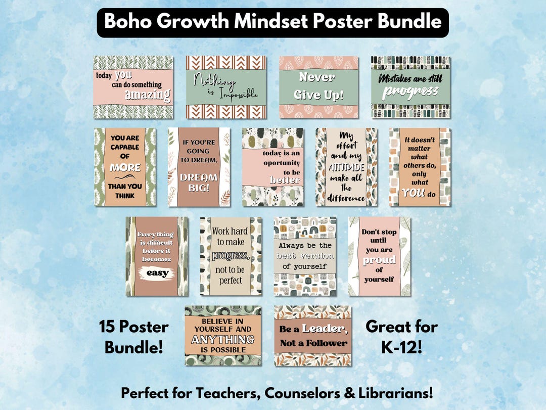 High School Boho Growth Mindset Poster Printable Classroom Motivational ...