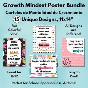 Spanish Growth Mindset Poster Spanish Class Motivational Decor School Counselor Office Poster Positive Affirmation Mentalidad de Crecimiento