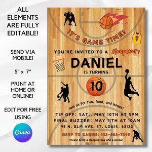 Boys Sleepover Birthday Invitation Editable Boy Sleepover Party Invite Boys Birthday Party Basketball Template Boy Slumber Party Invite