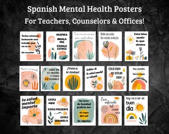 Spanish Mental Health Poster Print Spanish Class Growth Mindset Decor School Counselor Office Motivational Positive Affirmation Mindfulness