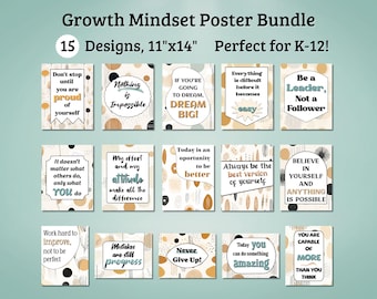Boho Growth Mindset Poster Bundle Classroom Motivational Decor School Counselor Positive Affirmation High School Office Inspirational Quotes
