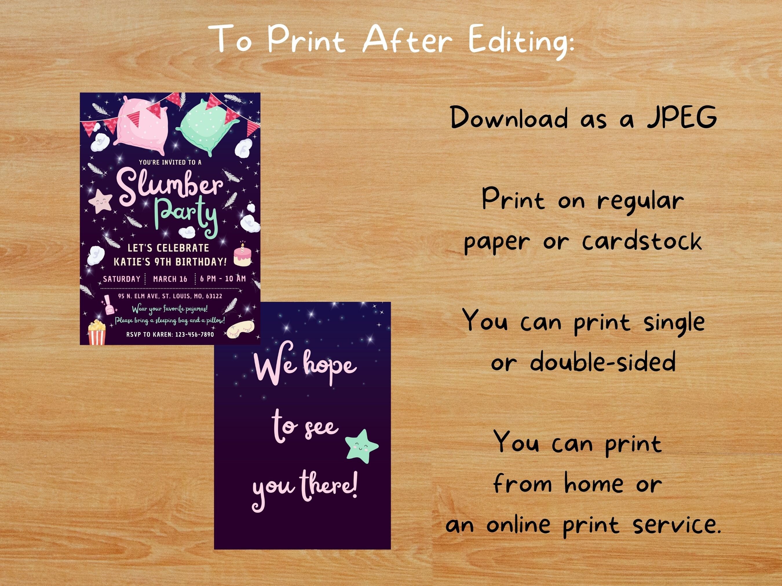 Sleepover Party Invite Printable Editable, Tween Slumber Party, Pajama ...