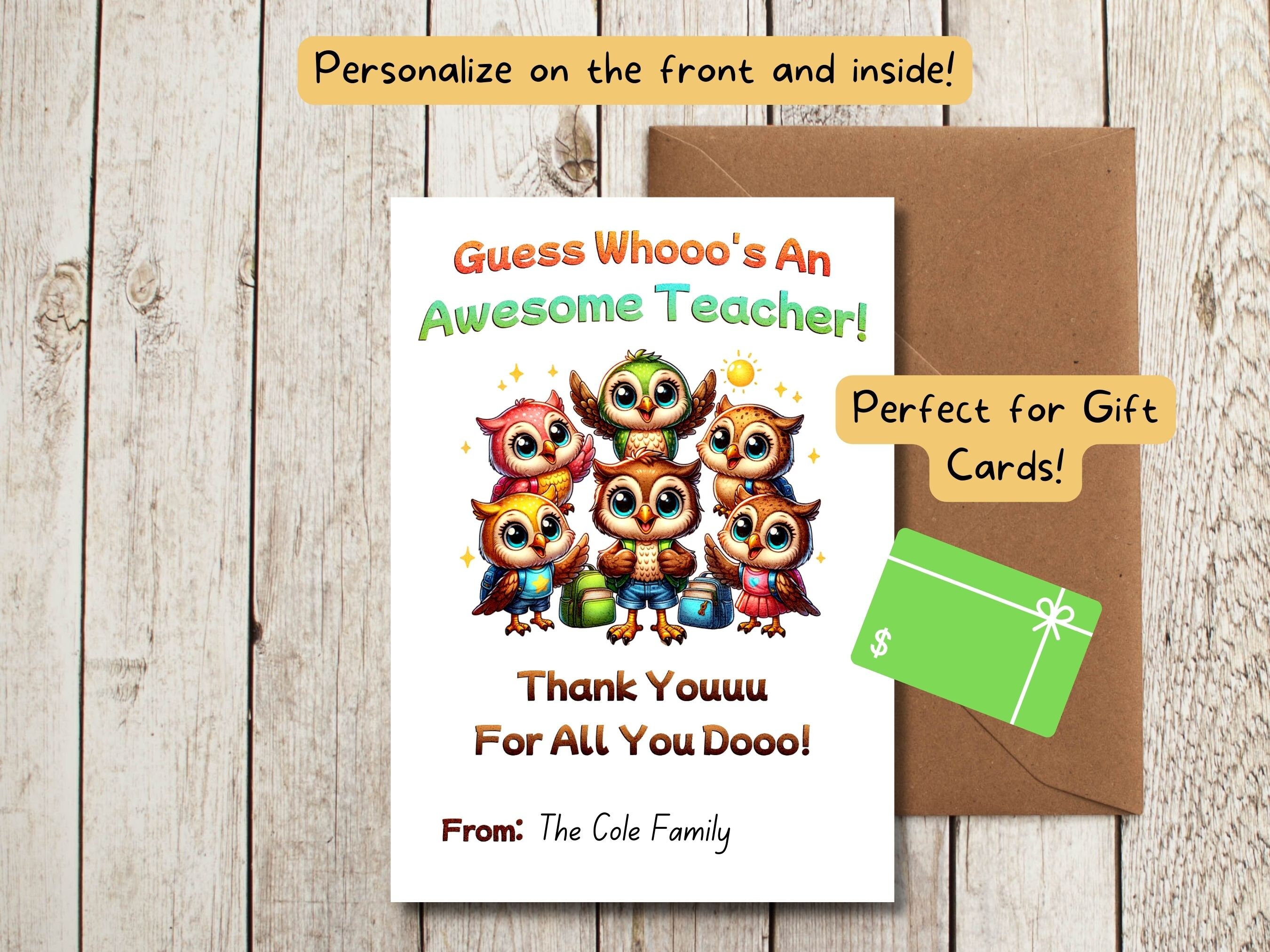 Owl Teacher Thank You Card: Printable Elementary, Daycare, and ...