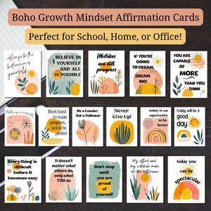 Schede di affermazione positiva Boho per studenti, citazioni motivazionali stampabili per la classe, schede di consapevolezza per adolescenti, risorse per insegnanti SEL