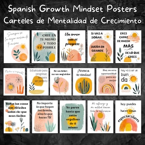 Poster sulla mentalità di crescita in spagnolo, decorazione motivazionale per lezioni di spagnolo, consulente scolastico, psicologo, affermazione positiva, mentalità di crescita