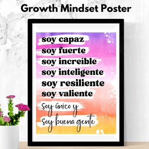 Spanish Growth Mindset Poster Spanish Language Motivational Decor Spanish Inclusive Poster I Am Positive Affirmation for Teens Tweens Kids