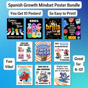 Spanish Classroom Posters Printable Spanish Teacher Decoration Growth Mindset Spanish Positive Affirmations School Counselor Office Library
