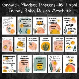 High School Boho Growth Mindset Poster Classroom Motivational Decor School Counselor Psychologist Positive Affirmation Quotes Middle School