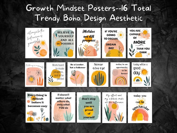 High School Boho Growth Mindset Poster Classroom Motivational Decor School Counselor Psychologist Positive Affirmation Quotes Middle School