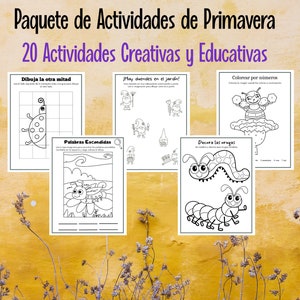 Preschool Elementary Worksheets Spanish, Spring Printable Spanish Coloring Pages, Spring Activity Bundle, Homeschool Spanish, Kids Sheets