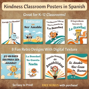 Spanish Kindness Poster Retro Spanish Classroom Motivational Decor School Counselor Spanish Teacher Decoration Positive Classroom Sign