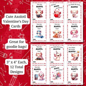 Axolotl Valentinstag Karten Printable Elementare Klassenzimmer Valentine Goodie Bag Tag Axolotl Positive Affirmationen Kinder Sofort Download