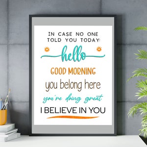 Póster &quot;Creo en ti&quot;, &quot;En caso de que nadie te lo haya dicho hoy&quot;, póster motivacional para el aula, &quot;Perteneces aquí&quot;, afirmación positiva, decoración para el aula.