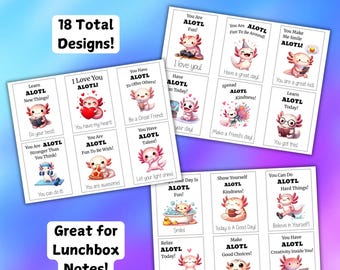 Tarjetas de afirmación positiva de axolotl para imprimir Notas para la lonchera de axolotl para niños Ánimo diario de los padres Chistes divertidos para la escuela Motivación