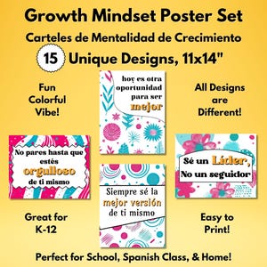Spanish Growth Mindset Poster Printable Spanish Class Motivational Decor School Counselor Positive Affirmation Mentalidad de Crecimiento
