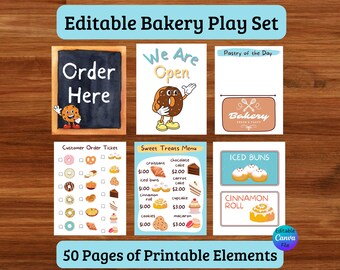Bearbeitbares Dramatic Play Bakery Printable Bundle: Für Kindergarten-, Vorschul- und Grundschulkinder