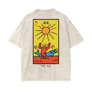 The Sun | Heavyweight Oversized Graphic Tshirt Vintage Designer Streetwear  | Gothic Stone Wash Tee | Keith Haring Collection