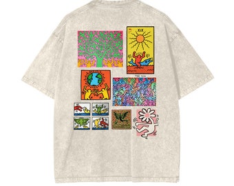 One With The World | Heavyweight Oversized Premium Graphic Tshirt Vintage Stone Washed Gothic Streetwear Designer Tee Keith Haring