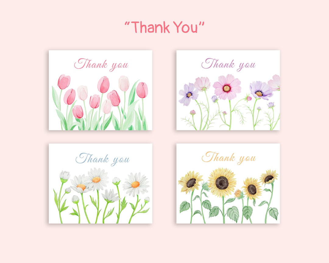 Thank You Cards | Watercolor Flowers Cards | Cards for Her or Him - Etsy