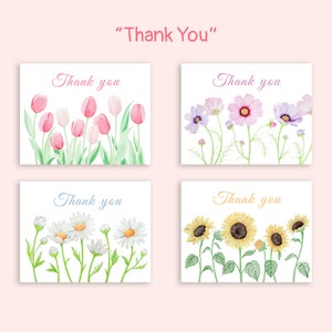de remerciements | de fleurs à l'aquarelle | Des cartes pour elle ou pour lui
