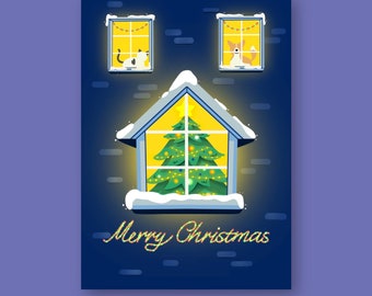 Christmas Card | We Have a Visitor | Illustration Design Card