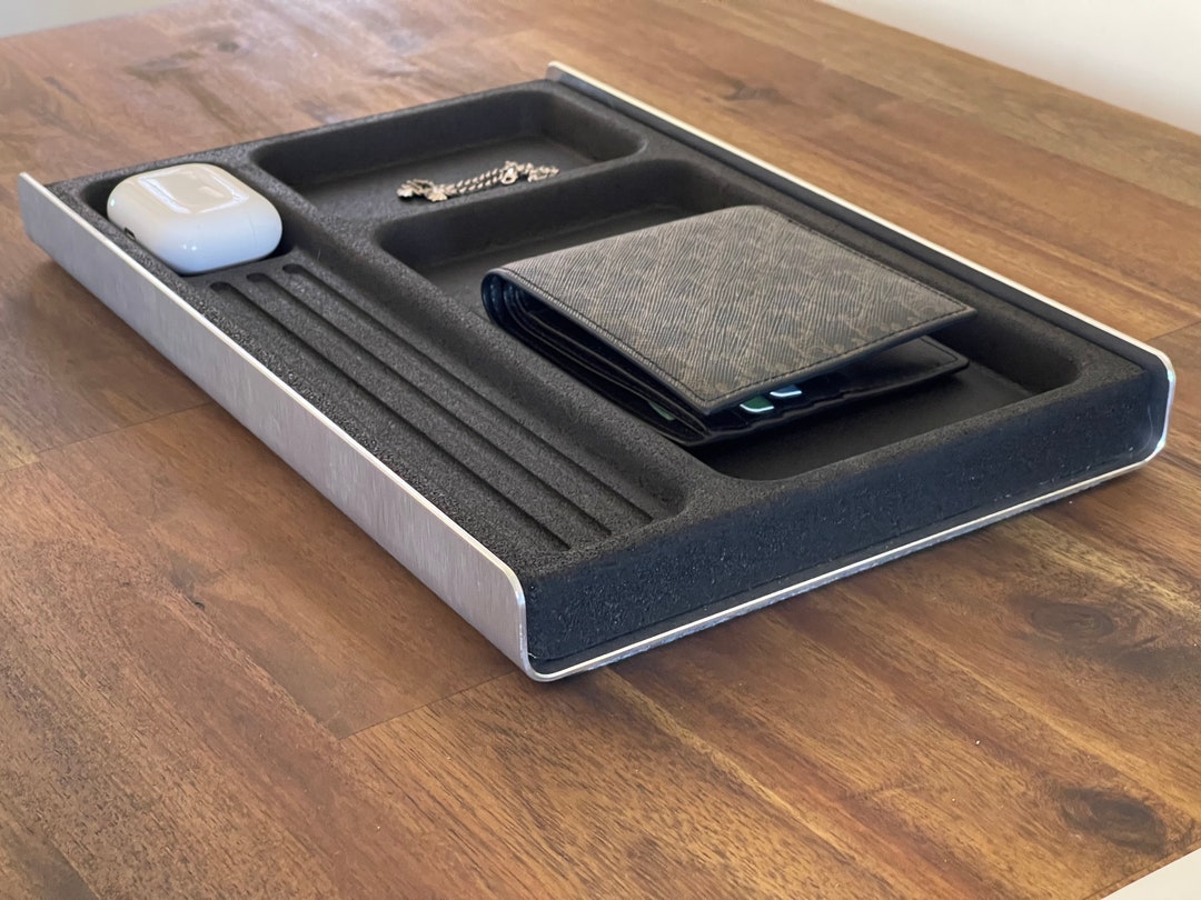 Brushed Aluminium and Cork Desktray and Catchall for Modern Desk