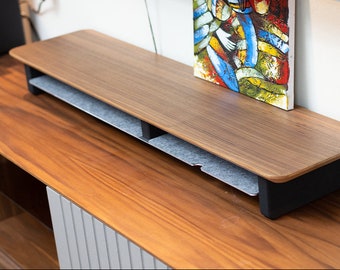 Premium Walnut Monitor Stand with optional aluminium and cork drawer | Ergonomic Desk Organizer | Desk accessory | Desk stand