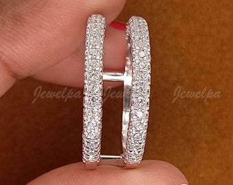 1.20 CT Lab Grown Diamond Ring Guard, 14K Solid White Gold Enhancer, Wedding Ring Wrap Band, Promise Ring for Women, conflict-free diamond