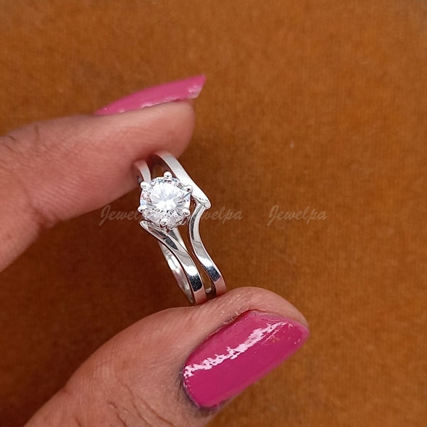 Round Cut 2 CT Lab Grown Diamond Fancy Bridal Set Wedding Ring, Bride Engagement Ring Set, Wedding Anniversary Ring Gift, Promise Ring,