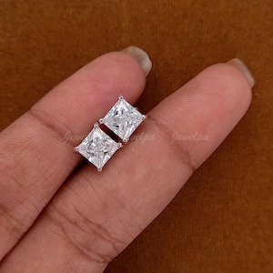 Lab Grown Diamond 2 CT Stud Earrings, Princess Cut Certified Diamond Earrings, Push Back Solid White Gold Earrings, Lab Grown Stud Earrings