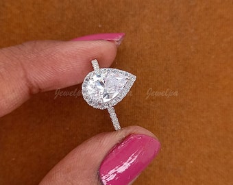 3,00 CT Halo-Verlobungsring im Birnenschliff, massiver 10/14/18K Weißgoldring, im Labor gezüchteter Diamant-Ehering, Brautring, Muttertagsgeschenk