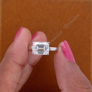 2 CT Lab Grown Diamond Engagement Ring In 10k/14/18k, Emerald Cut Diamond Wedding Ring, Horizontal Emerald Diamond Ring, Anniversary Ring