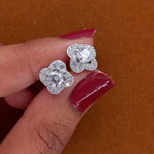 Solid 14K White Gold Floral Style, 2.50 CT Lab Grown Diamond Round Cut Stud Earrings, Handcrafted Anniversary Jewelry, Screw Back Earrings