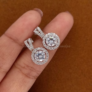 2.50 CT Round Diamond Drop Earrings, 14k White Gold Drop Dangle Wedding Earrings, Lab Grown Diamond Earrings, Anniversary Gift Earrings