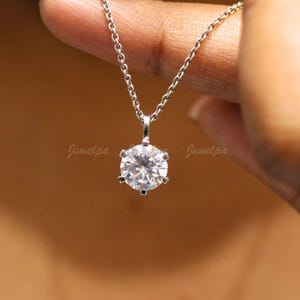 2 CT Round Cut Lab Grown Diamond Solitaire Pendant, IGI Certified Necklace in Solid 14K White Gold, Dainty Pendant For Her Anniversary Gift