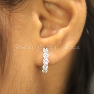 Lab Grown Diamond 2 CT Huggie Hoop Earrings, Solid White Gold Earrings, Clip-On Diamond Huggie Earrings, Anniversary Gift Earrings