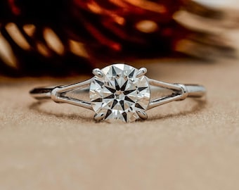 Pierścionek z okrągłym diamentem, okrągły pierścionek z diamentem hodowanym laboratoryjnie, diament z certyfikatem IGI, pierścionek ze złota 14-karatowego, pierścionek z rozciętym trzonkiem, diament CVD, prezent dla niej