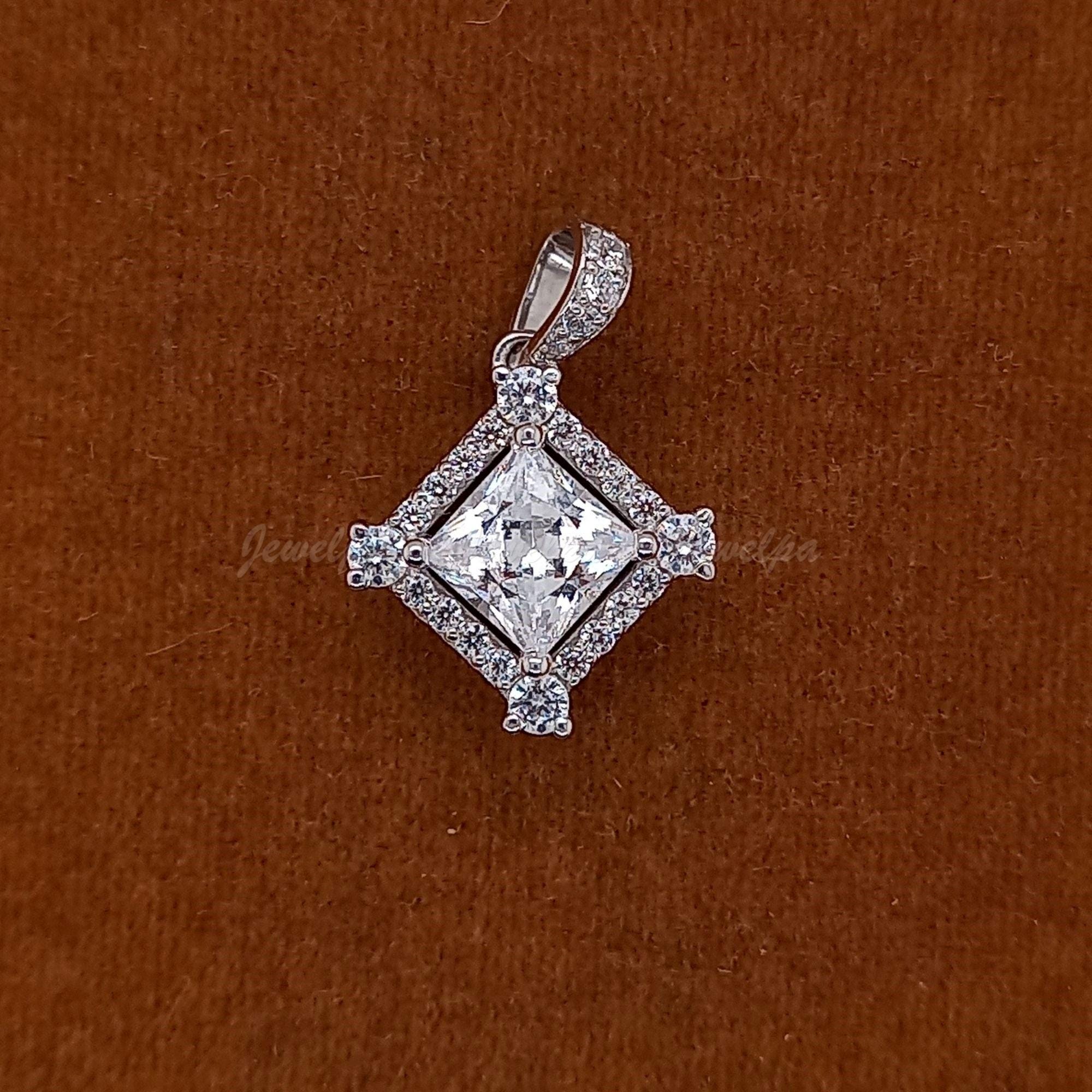 3 CT Lab Grown Diamond Princess Cut Pendant in Solid 14K White Gold, Halo Design Pendant, Gift For Her, Personalized Gift, Handmade Jewelry