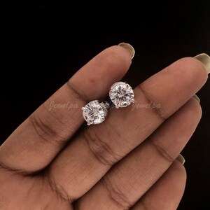 Eco-Friendly Lab Diamond Hidden Halo Stud Earrings, White Gold Round Cut 2.60 CT Diamond Earrings, Wedding & Anniversary Gift, Gift For Her