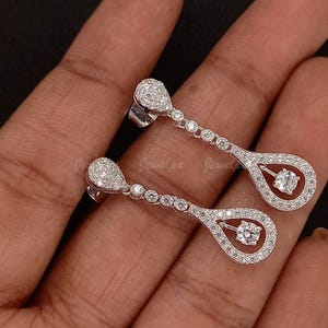 Luxury Lab-Grown Diamond Drop Dangle Earrings, 2 CT Round Cut Diamond Push-Back Earrings, Sustainable Jewelry For Weddings in 14K White Gold