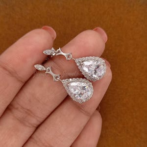 3.50 CT Lab Grown Diamond Drop Dangle Earrings, Solid 14k White Gold Pear Diamond Wedding Earrings, Push Back Earrings, Anniversary Earrings