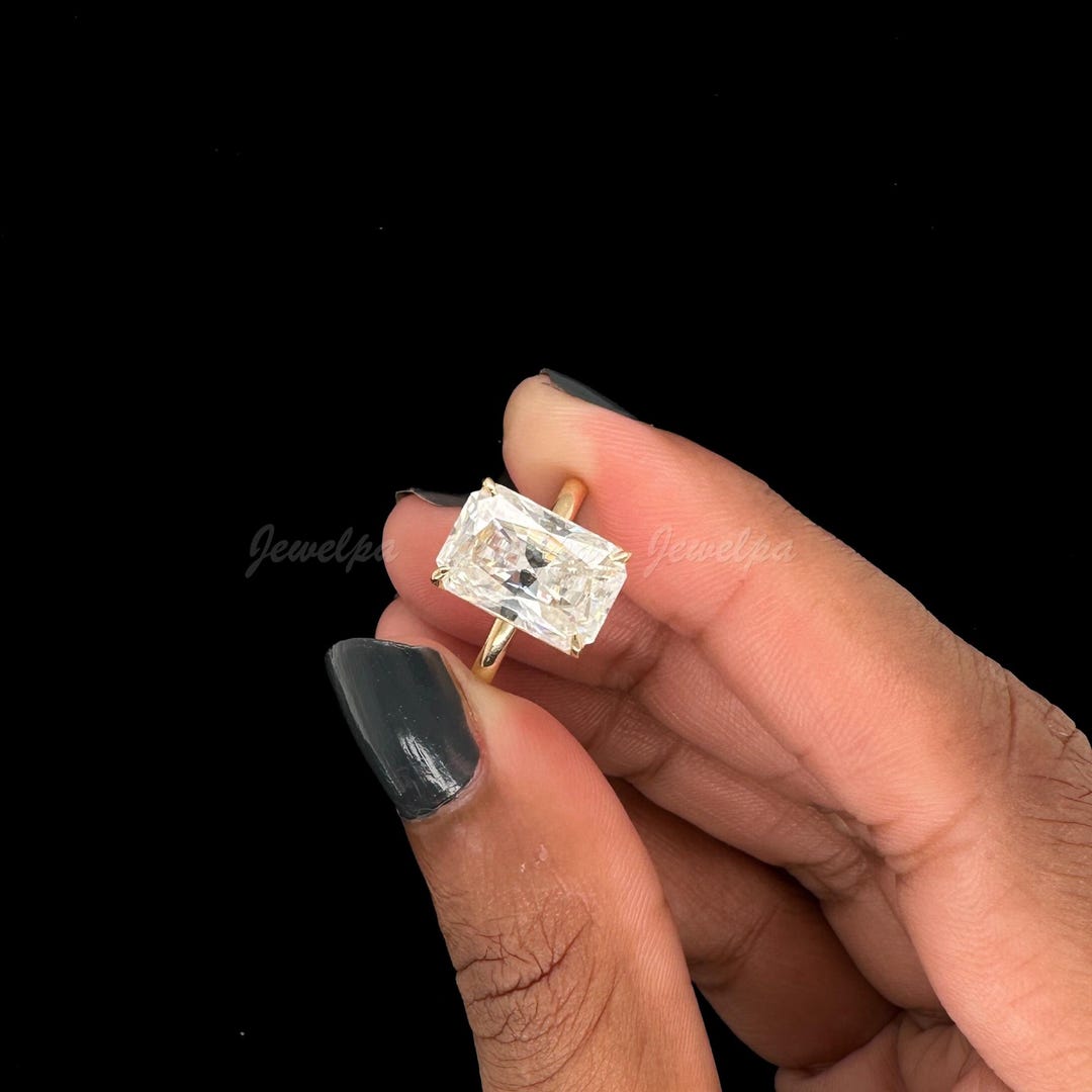 3.50CT Lab Grown Diamond Radiant Cut Solitaire Ring, Solid 14K Yellow ...